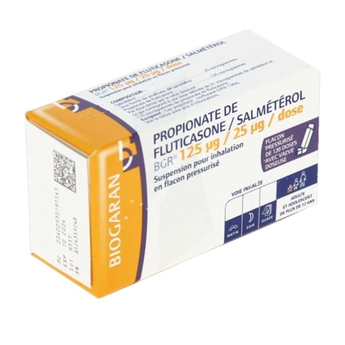 Achat fluticasone pas cher - Illustration inhalateur et flacon