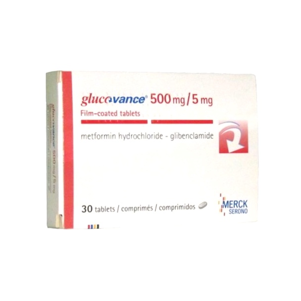 Boîte de Glucovance - illustration de comprimés et logo pharmacie