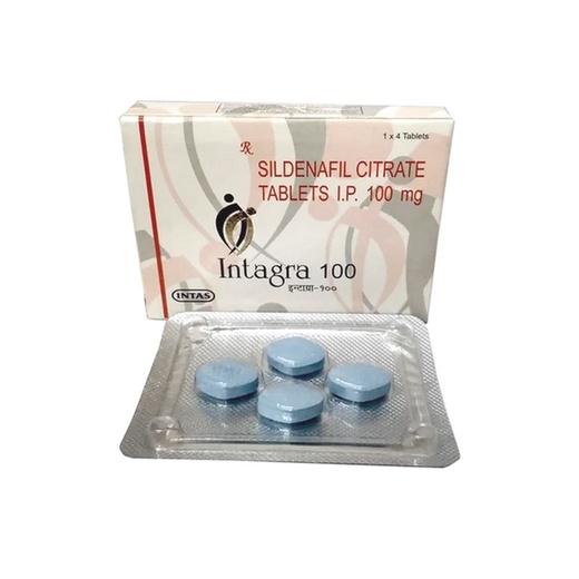 Boîte d'Intagra et capsules sur fond blanc