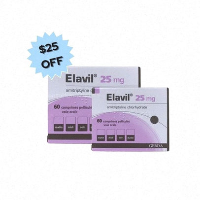 Acheter Elavil - Illustration de comprimés et boîte